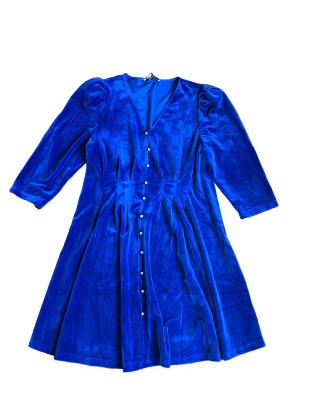 Rowen Avenue Blue Velvet Rhinestone Pleated Stretch Vintage Martha Dress - Picture 1 of 7